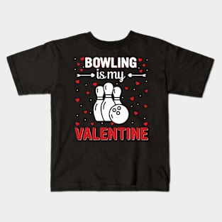 Red Heart Cupid Love Graphic Bowling Is My Valentine Day Kids T-Shirt